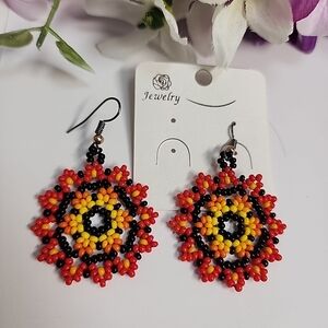 Beaded Earrings - Red, Yellow, Black